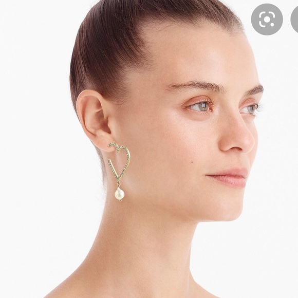 J. Crew heart shaped pave earrings with pearl drop - Picture 2 of 7